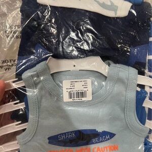 Blue and Navy Shark Beach Baby Outfit